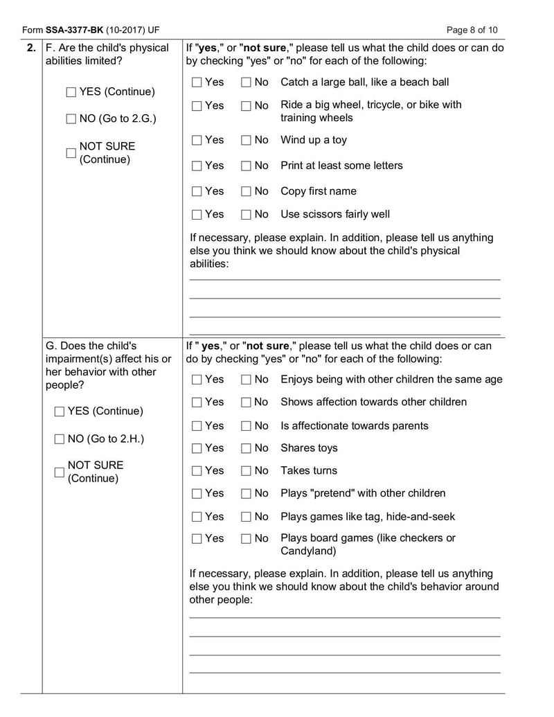 Large thumbnail of Form SSA-3377-BK Function Report - Child Age 3 to 6th Birthday - Feb 2022