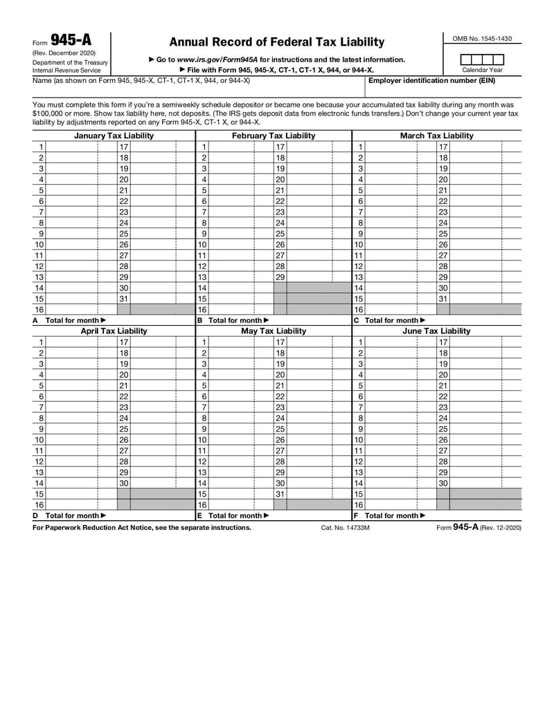 Large thumbnail of Form 945-A - Dec 2020