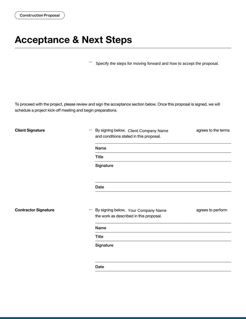 Construction Proposal Template for outlining project scope and cost in construction