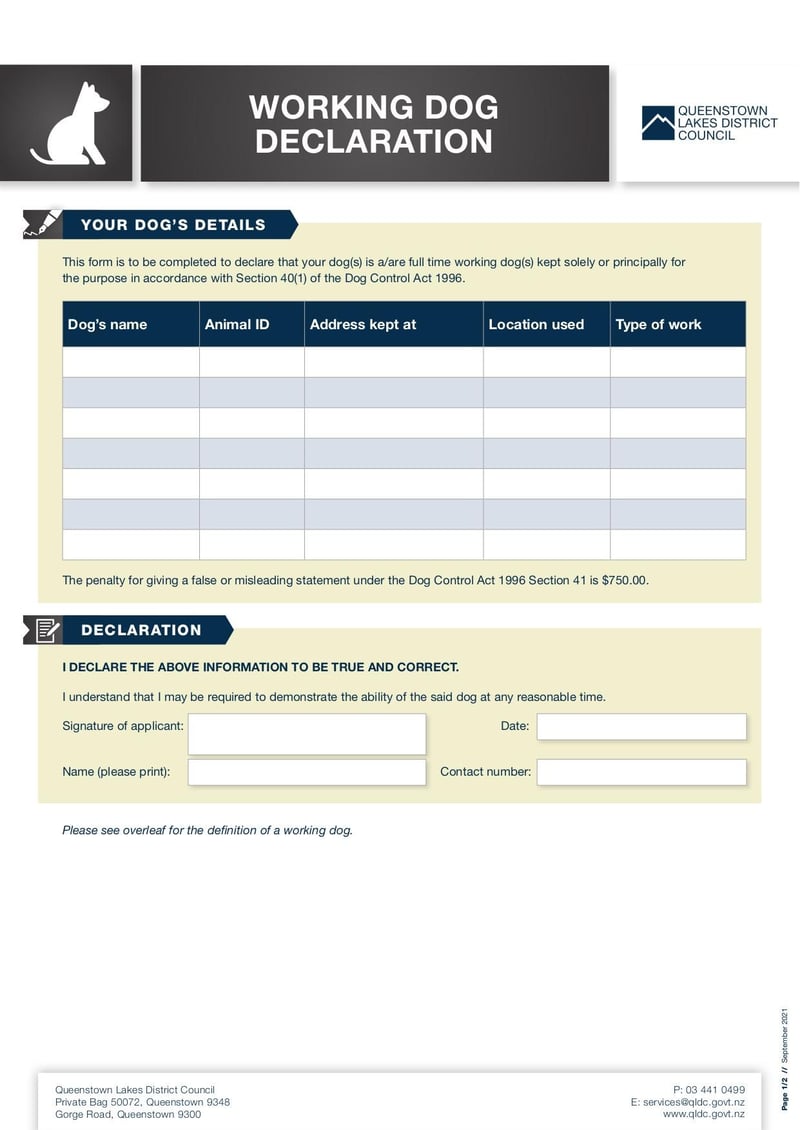 Large thumbnail of Working Dog Declaration - Sep 2021
