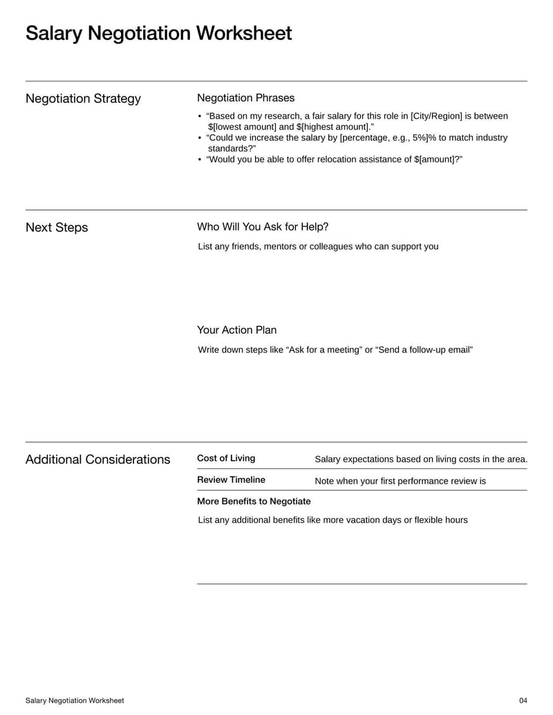 Salary Negotiation Worksheet to plan your ideal compensation package