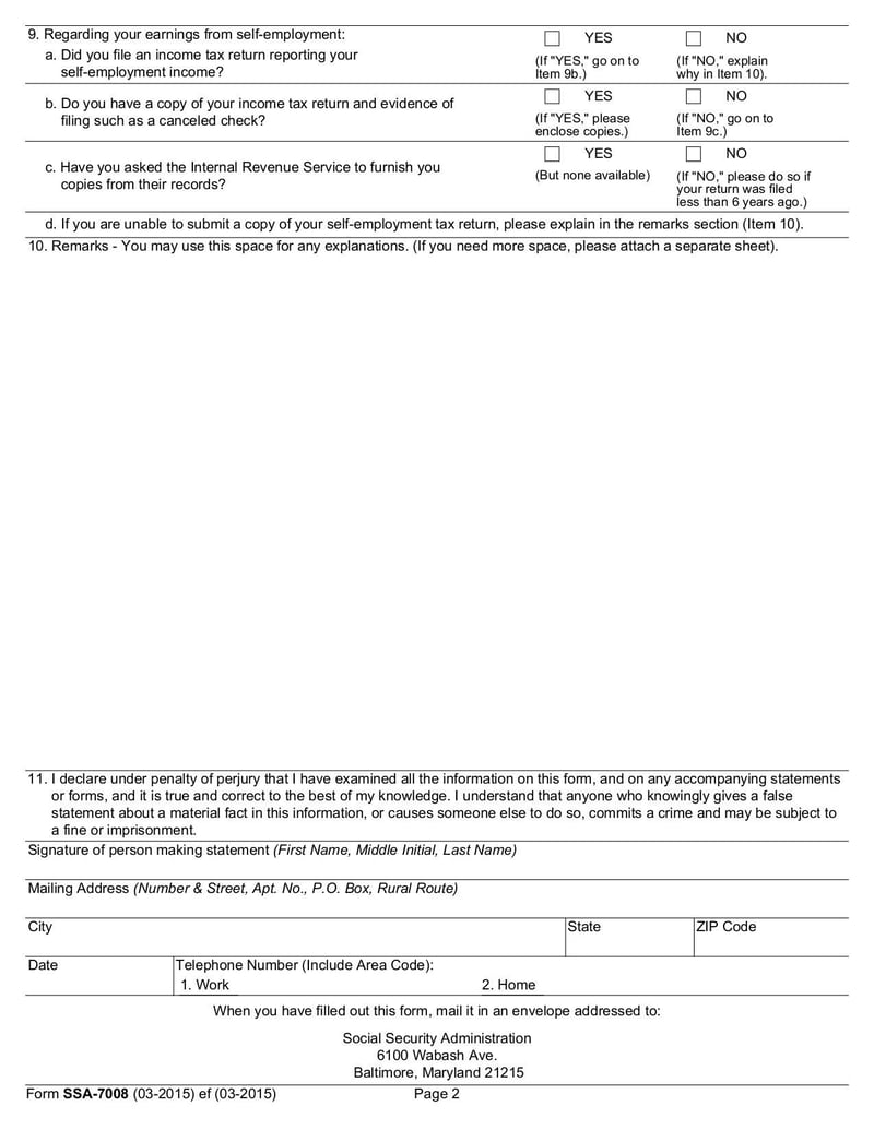 Large thumbnail of Form SSA-7008 - Mar 2015