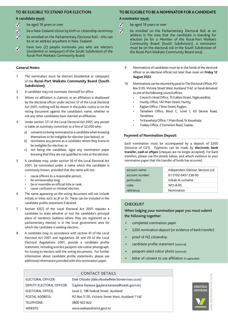 Large thumbnail of Rural Port Waikato Community Board (South) Nomination Paper - Jul 2022