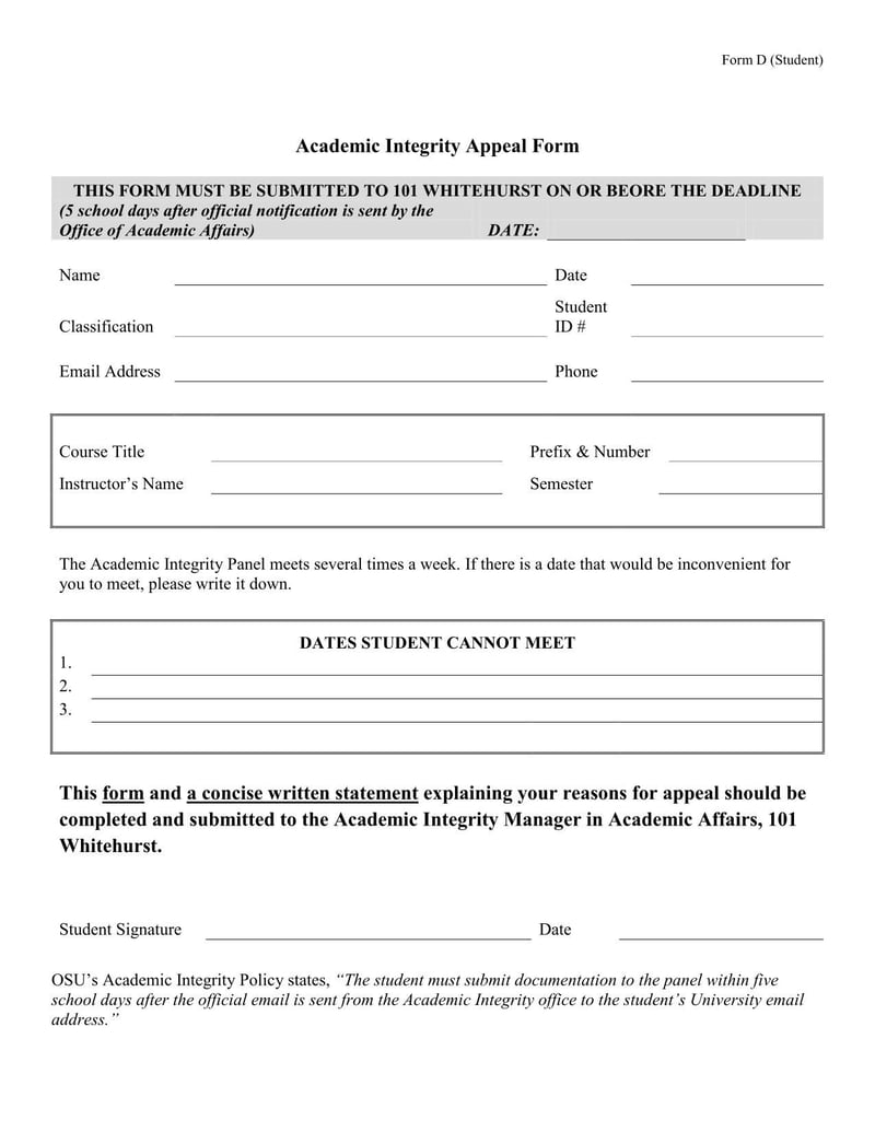 Large thumbnail of Oklahoma State University Academic Integrity Appeal Form