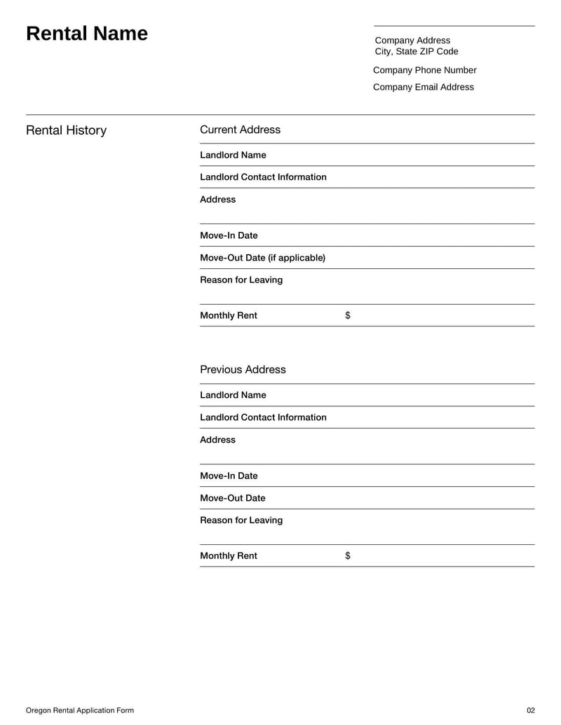 Oregon Rental Application Form for applying to rent property in Oregon