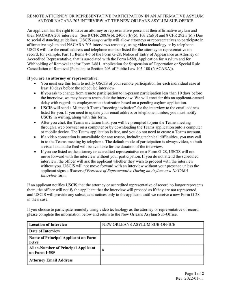 Large thumbnail of New Orleans Attorney Representative Remote Interview Participation Opt In Form - Nov 2022