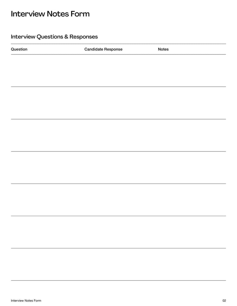 Interview Notes Form for recording candidate responses during interviews