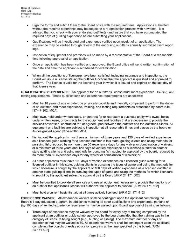 Large thumbnail of Montana Outfitter License/Examination Application
