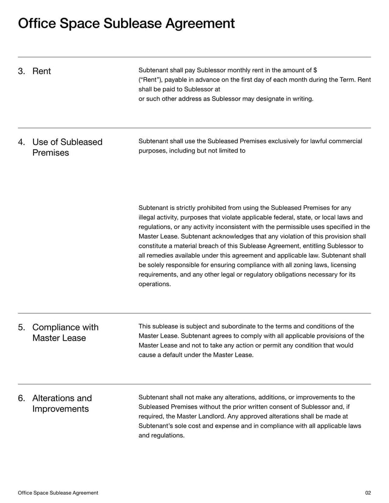 Office Space Sublease Agreement for subleasing commercial office space