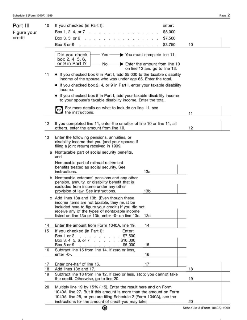 Large thumbnail of Form 1040A (Schedule 3) - Jan 1999