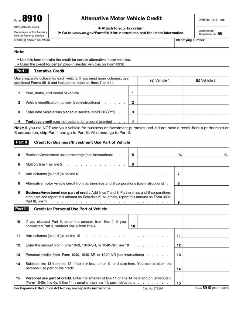 Large thumbnail of Form 8910 - Jan 2022