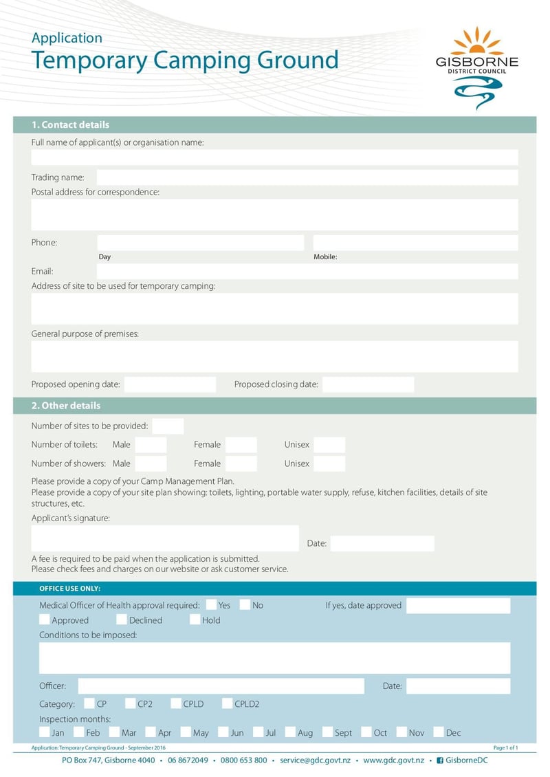 Large thumbnail of Temporary Camping Ground Application Form - Sep 2016