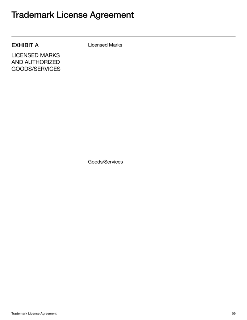 Trademark License Agreement for granting rights to use a brand name or logo under defined terms