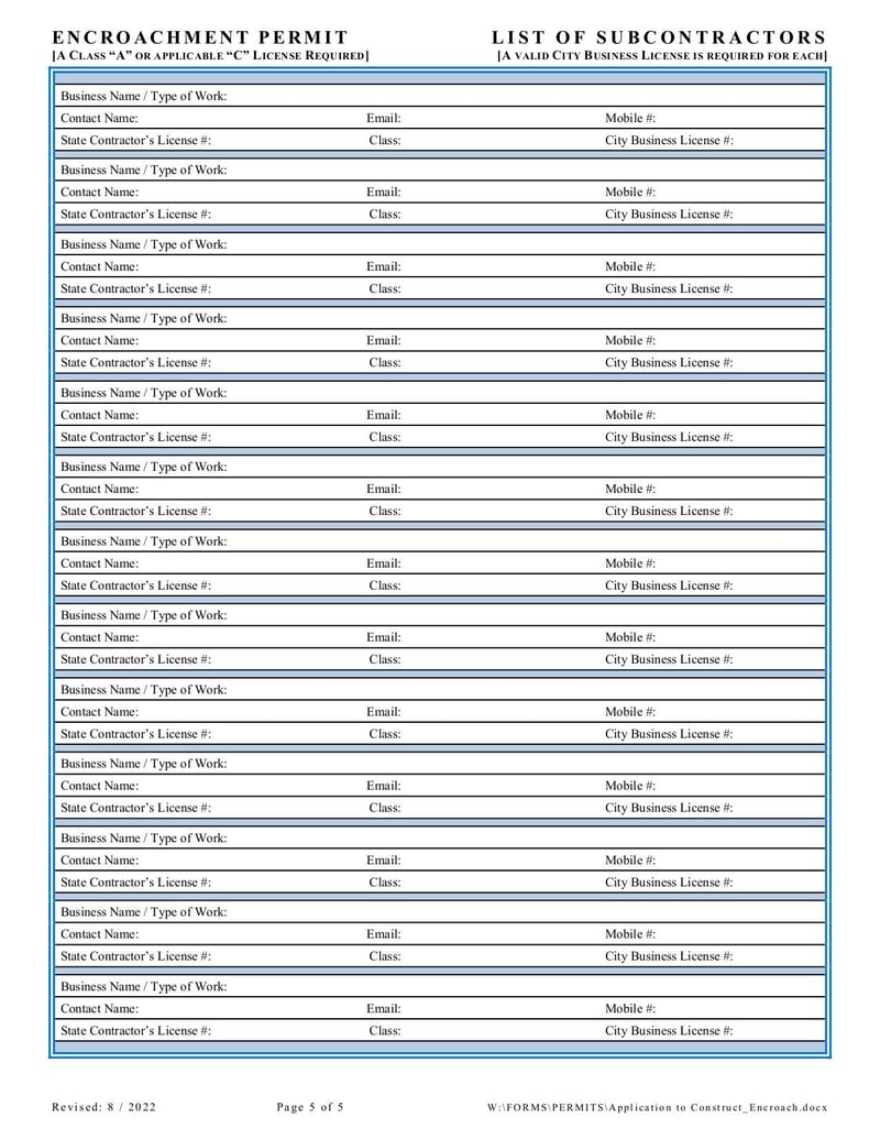 Large thumbnail of Application for Construction/Encroachment Permit - Aug 2022