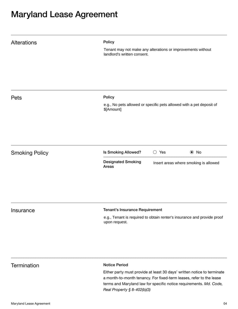 Large thumbnail of Maryland Lease Agreement Template