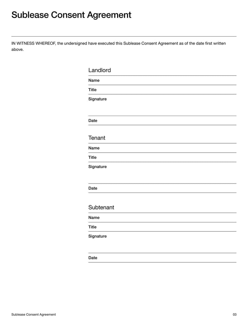 Sublease Consent Agreement for obtaining approval to sublet a rental unit