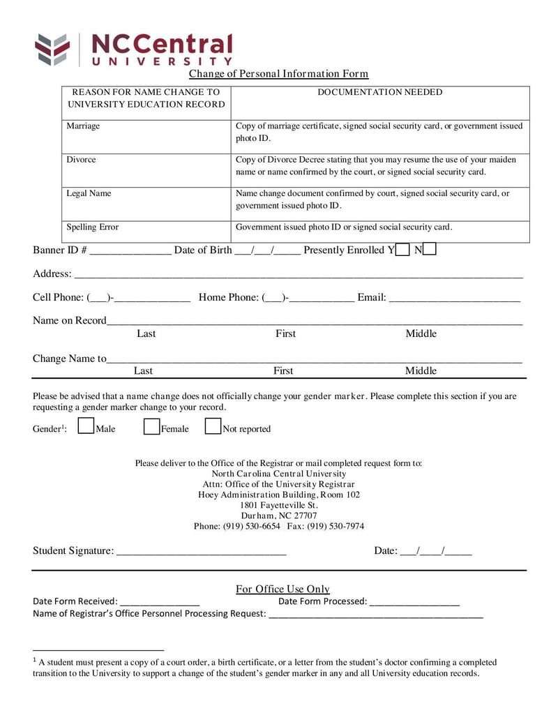 Thumbnail of Change of Personal Information Form - Apr 2019 - page 0