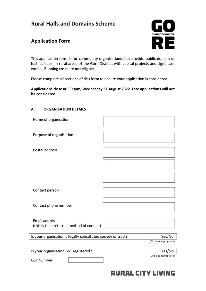 Large thumbnail of Rural Halls and Domains Scheme Application Form - Jul 2022