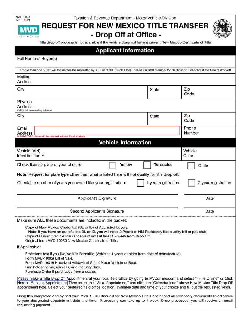 Large thumbnail of Form MVD-10049 (Jan 2021)