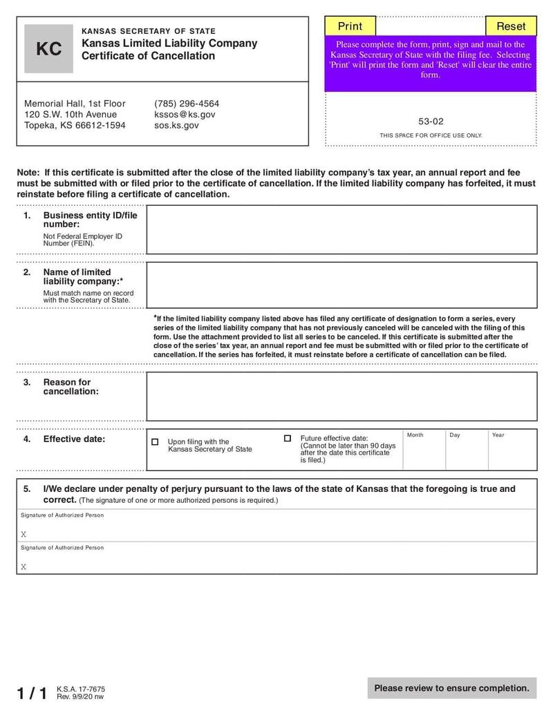 Large thumbnail of Certificate of Cancellation - Sep 2020