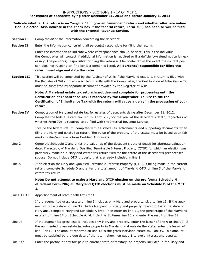 Large thumbnail of Maryland Estate Tax Return (MET-1) - Sep 2017
