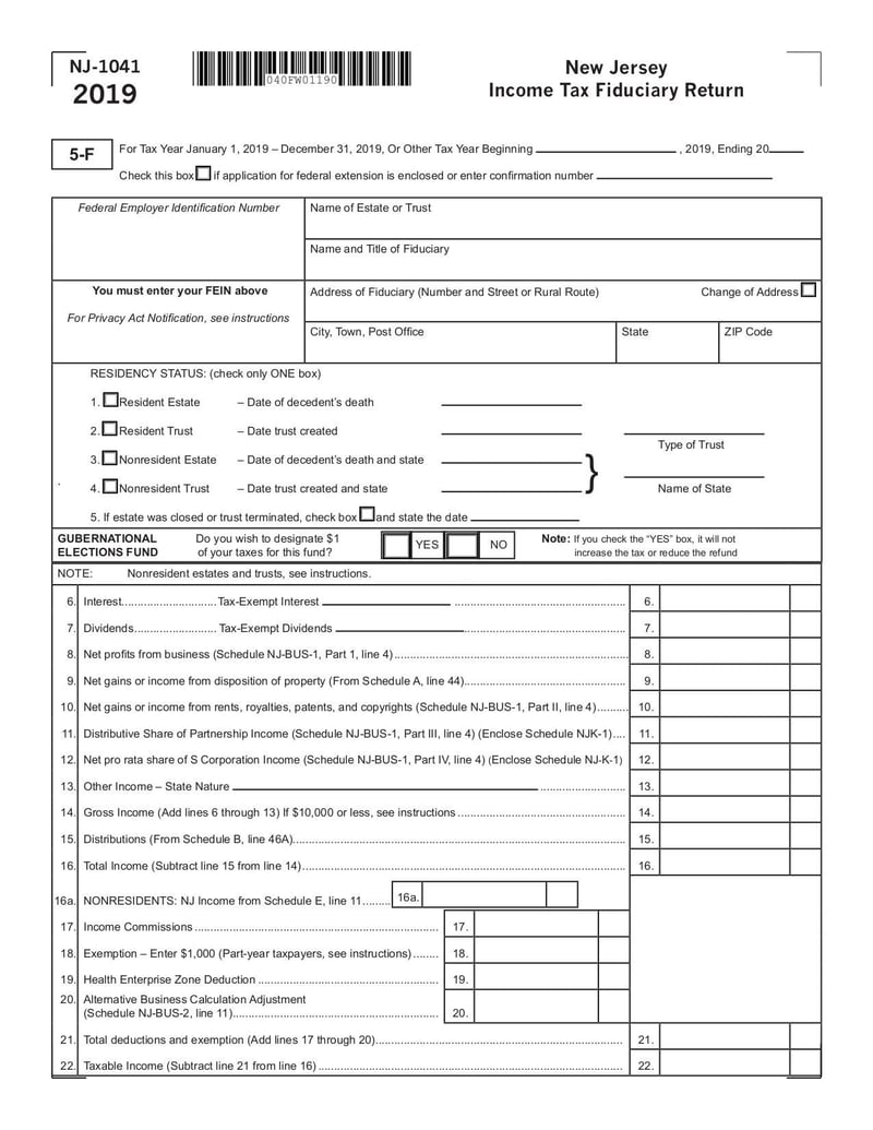 Large thumbnail of Form NJ-1041 - Feb 2020