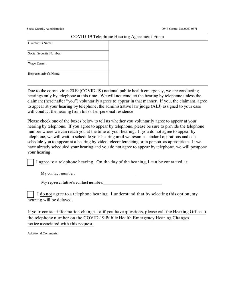 Large thumbnail of COVID-19 Telephone Hearing Agreement Form - Aug 2020