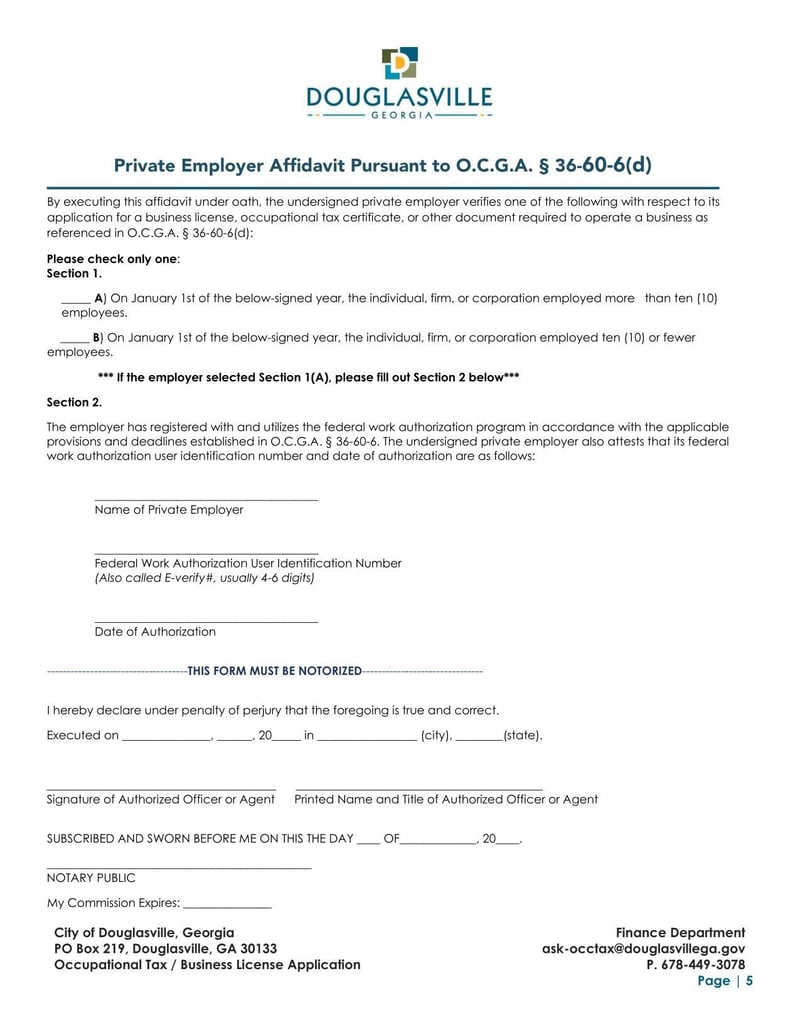 Large thumbnail of Douglasville Occupational Tax Registration Application