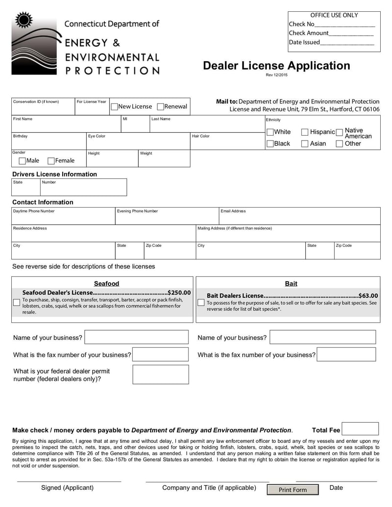 Large thumbnail of Connecticut Dealer License Application Form - Dec 2015