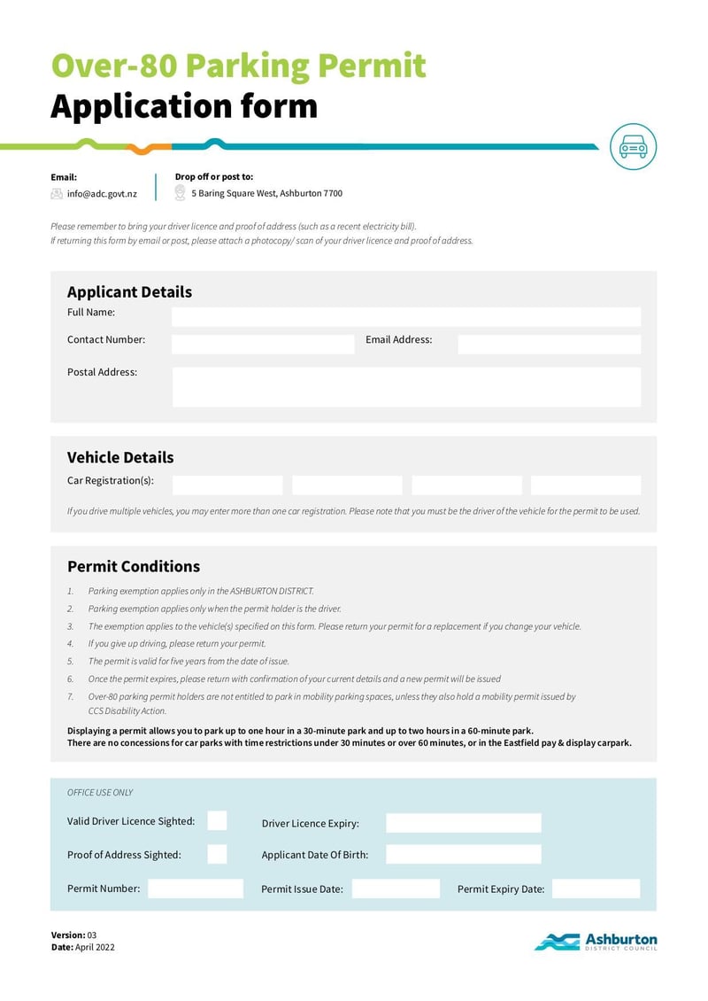 Over-80 Parking Permit Application form | Fill online with Lumin for Free Printable Fill In Parking Parking Permit Template Excel