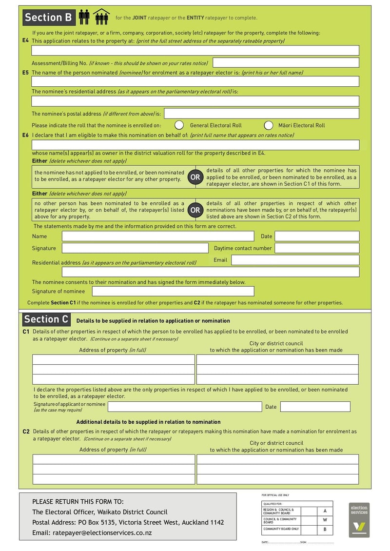 Large thumbnail of Enrolment Form for Ratepayer Electors - Jan 2022