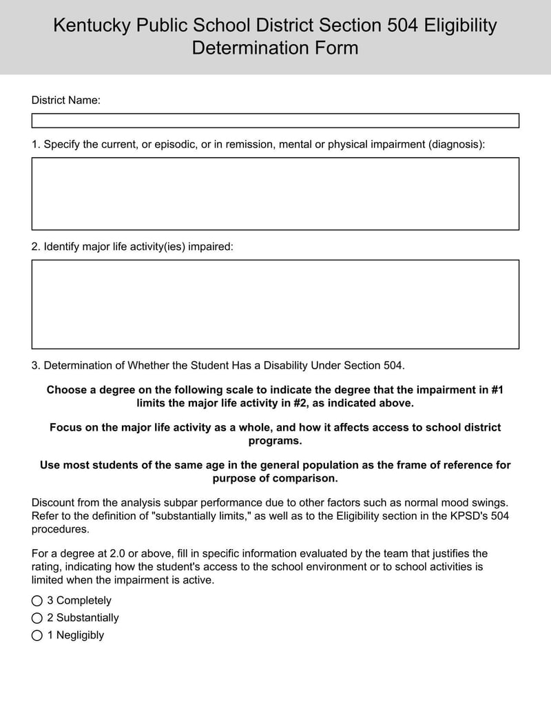 Large thumbnail of Kentucky Public School District Section 504 Eligibility Determination Form