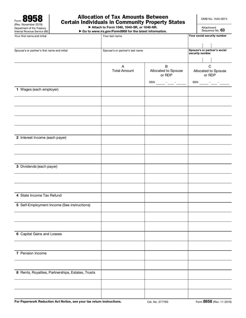 Large thumbnail of Form 8958 - Nov 2019