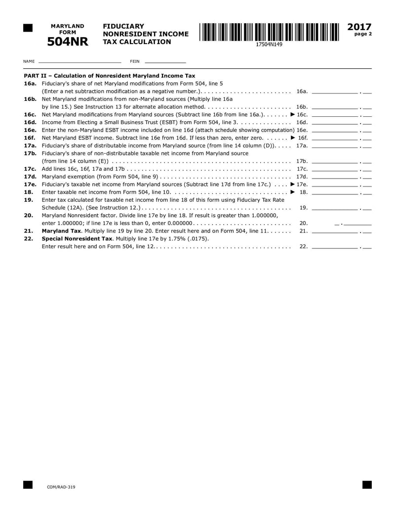 Large thumbnail of Maryland Form 504NR - Oct 2017