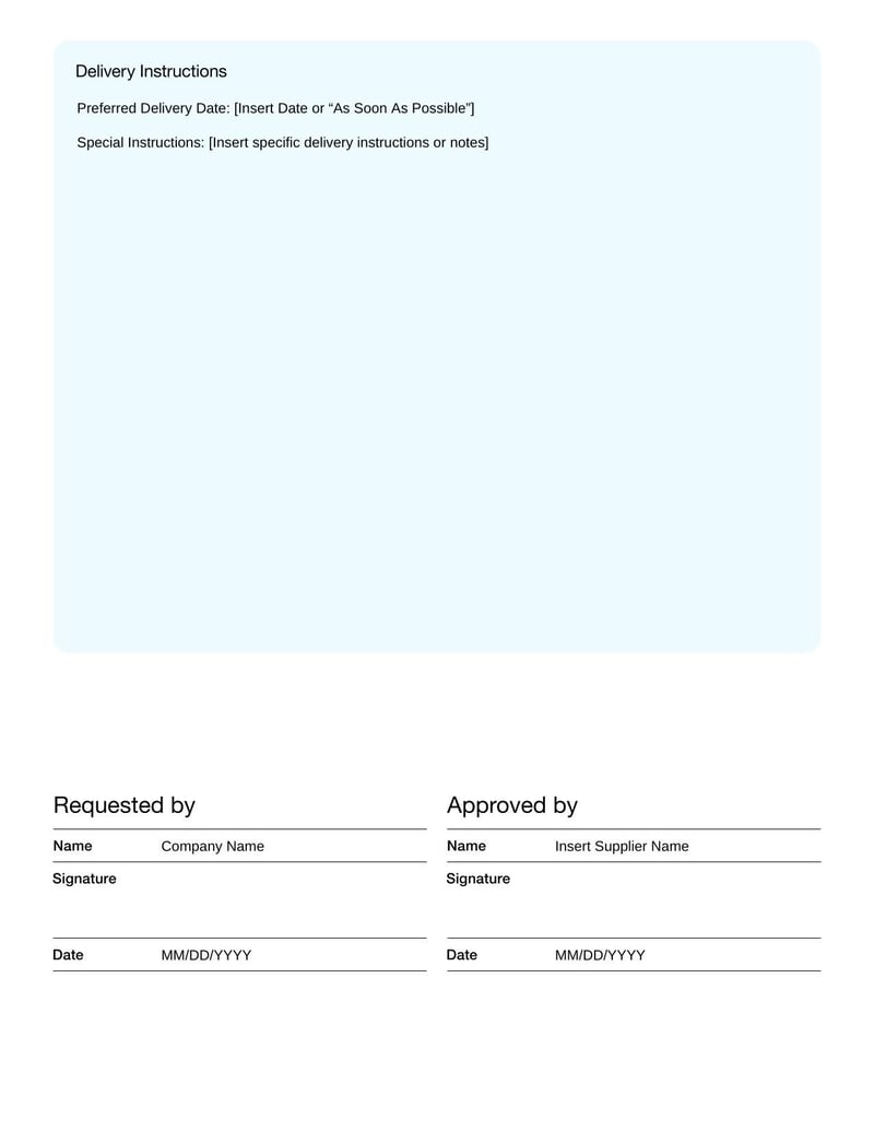 Inventory Replenishment Purchase Order Form for requesting restock of inventory items