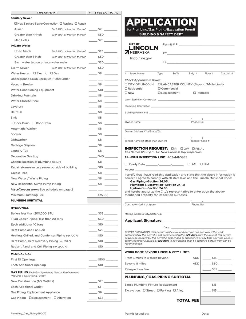 Large thumbnail of Application for Plumbing/Gas Piping/Excavation Permit