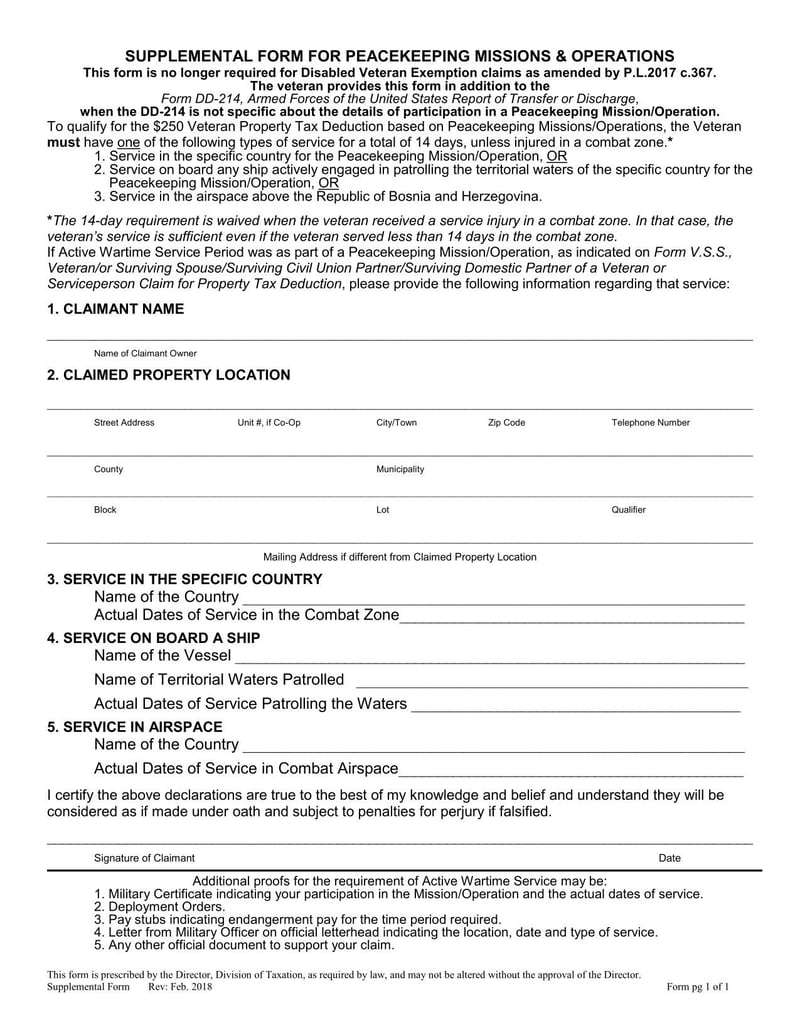 Large thumbnail of US Supplemental Form for Peacekeeping Missions & Operations