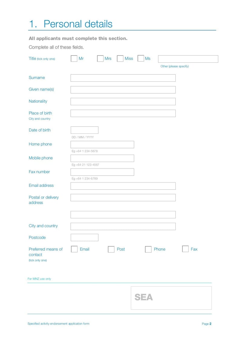 Large thumbnail of Specified Activity Endorsement Application Form - Jun 2019