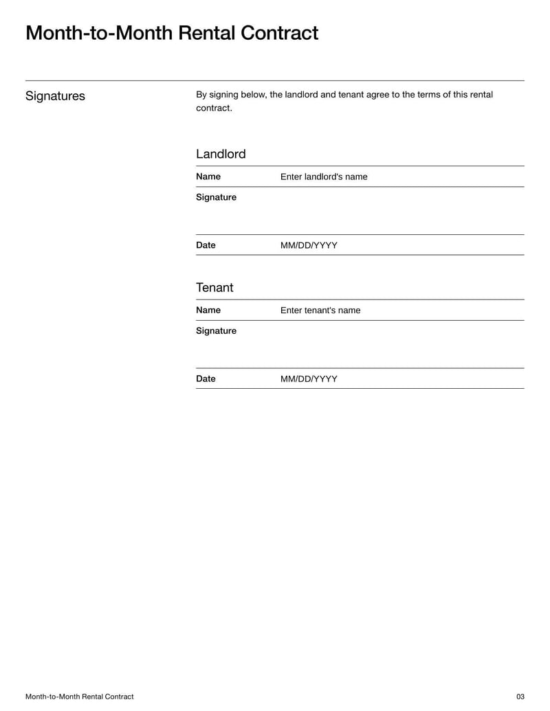 Month-to-Month Rental Contract for flexible, short-term rental arrangements