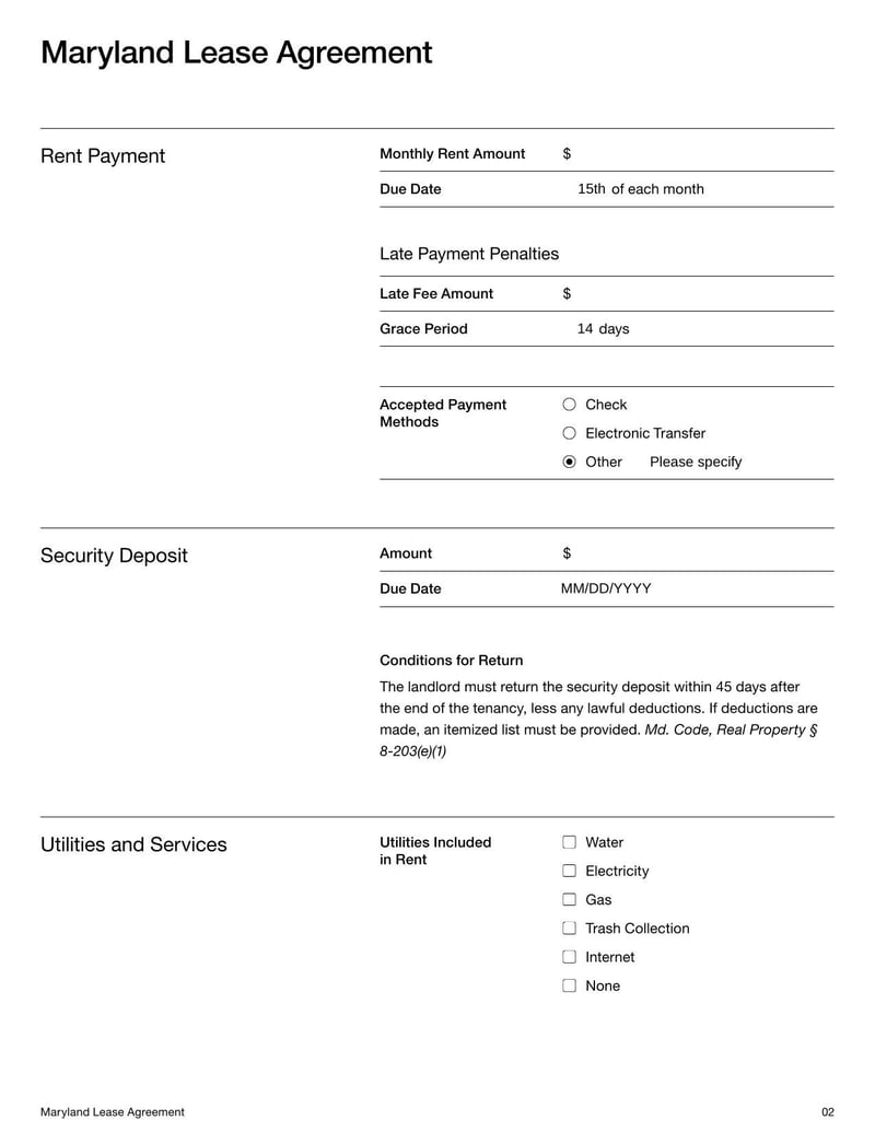 Large thumbnail of Maryland Lease Agreement Template