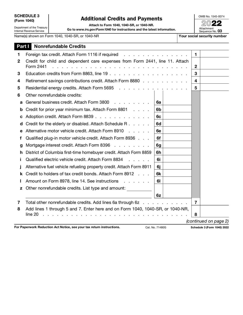 Large thumbnail of Schedule 3 (Form 1040) - Dec 2022