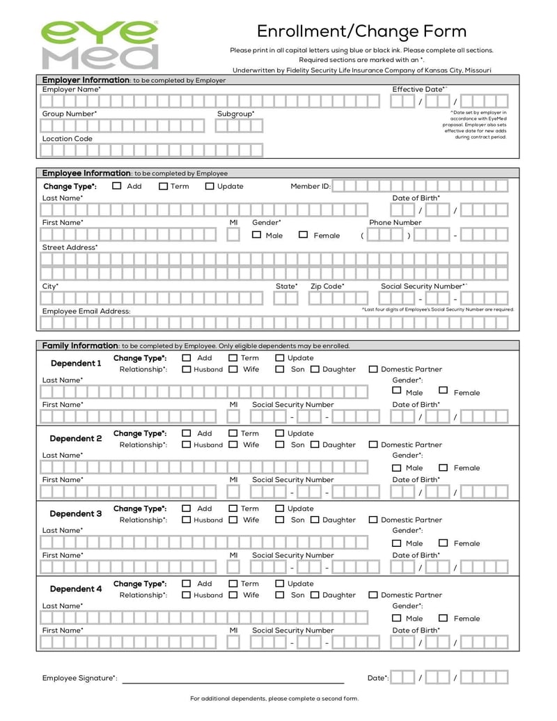 Large thumbnail of EyeMed Enrollment/Change Form - Oct 2018