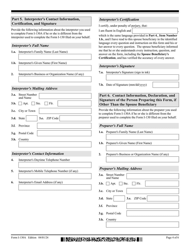 Large thumbnail of Form I-130A - 2024