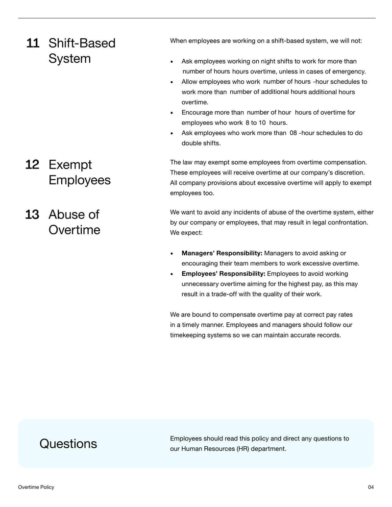 Overtime Policy document outlining rules and compensation for employee overtime