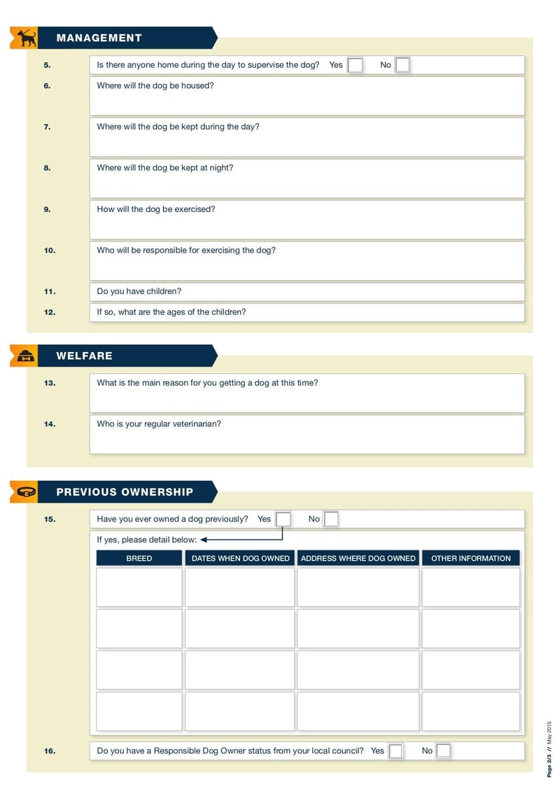 Large thumbnail of Dog Adoption Form - May 2015