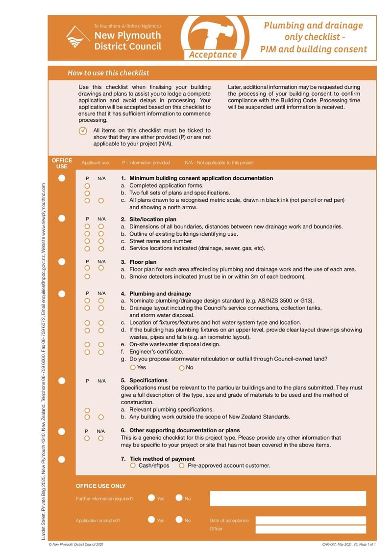 Large thumbnail of Plumbing and Drainage Only Checklist - May 2021