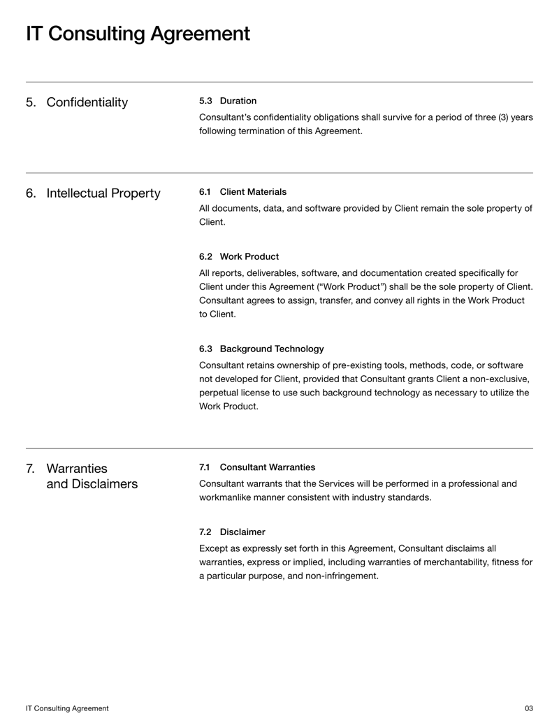 IT Consulting Agreement covering services, compensation, confidentiality and dispute resolution