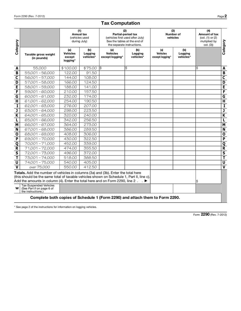 Large thumbnail of Form 2290 - Jul 2012