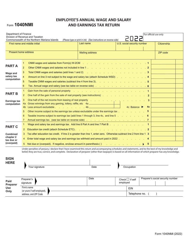 Large thumbnail of Form 1040NMI - 2022