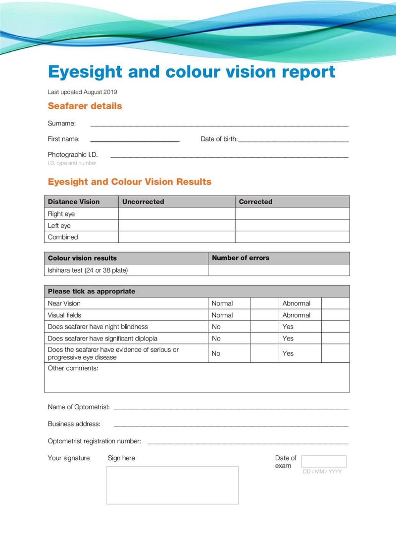 Thumbnail of Maritime Rule Part 34 Eyesight Test Report Form - Aug 2019 - page 0
